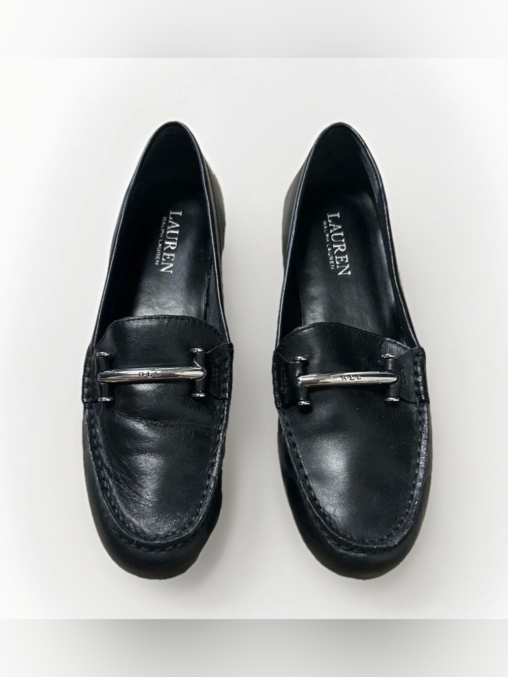 Lauren Ralph Lauren Loafers Women 8B Black Leather Horsebit Driving Shoes Preppy